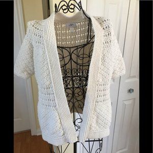 FINAL SALE Ann Taylor LOFT Ivory Cardigan Sweater Short Sleeve Size Small